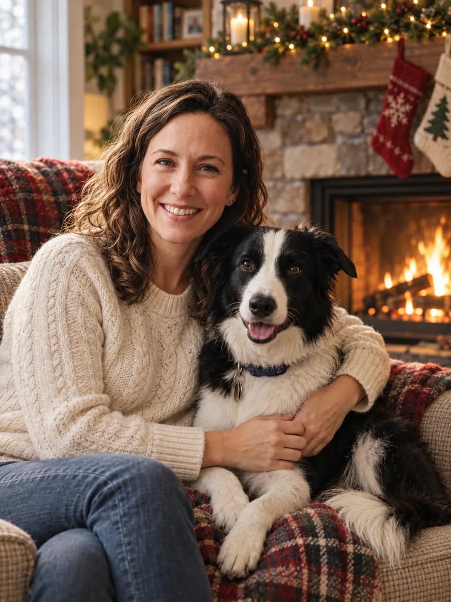 By the fireplace portrait example