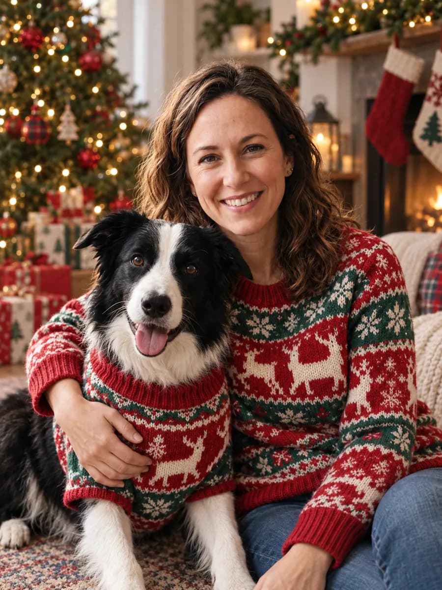 Matching ugly sweaters portrait example